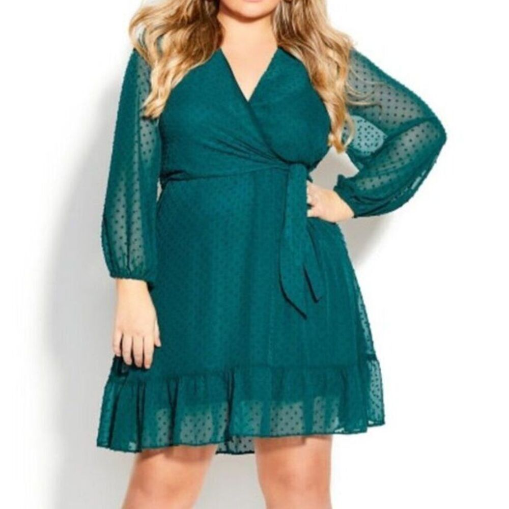 City Chic Women's Ruffled Trim Elegant Mini Dress Evening Party Green Size 24
